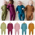 Bamboo Fiber Baby Zipper Foot Romper Baby Boy Girl Clothes Newborn Onesie Baby Jumpsuit Solid Long-Sleeve Baby Pajamas 0-24Month