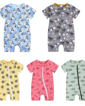 0-24 Months Baby Pajamas Cartoon Shark Oneise Newborn Romper Baby Boy Girls Jumpsuit Summer Bamboo Cotton Short-sleeved Romper