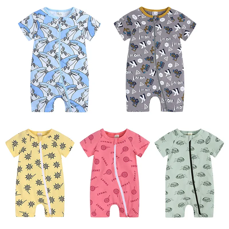 0-24 Months Baby Pajamas Cartoon Shark Oneise Newborn Romper Baby Boy Girls Jumpsuit Summer Bamboo Cotton Short-sleeved Romper