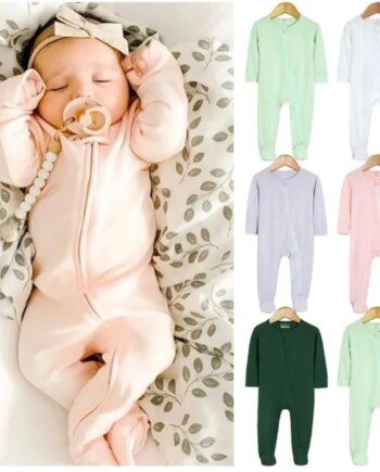 Infant Baby Girl Romper Bamboo Fiber Baby Onesie Newborn Boys Kids Jumpsuit Zipper Pajamas Solid Long-Sleeve Baby Clothing 0-24M