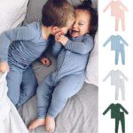 2024 New Arrivals Bamboo Fiber Toddler Baby Children's Pajamas Sets Suit For Girls Solid Long Sleeve Top+Pants Boys Sleepwear