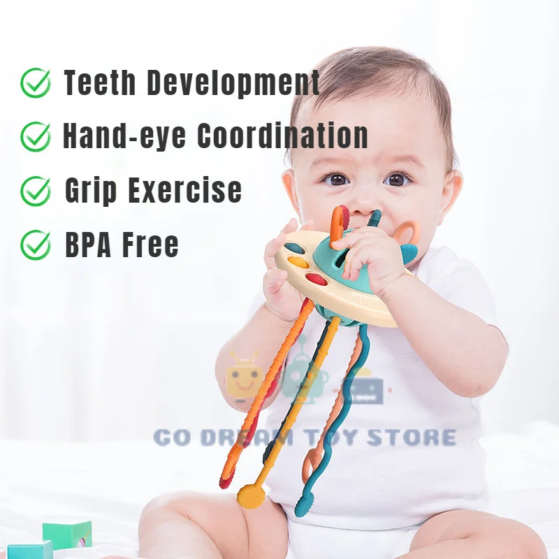 Baby Montessori Sensory Development Educational Toys Pull String Finger Grasp Training Early Learning Toy Teething BPA Free 1-3Y