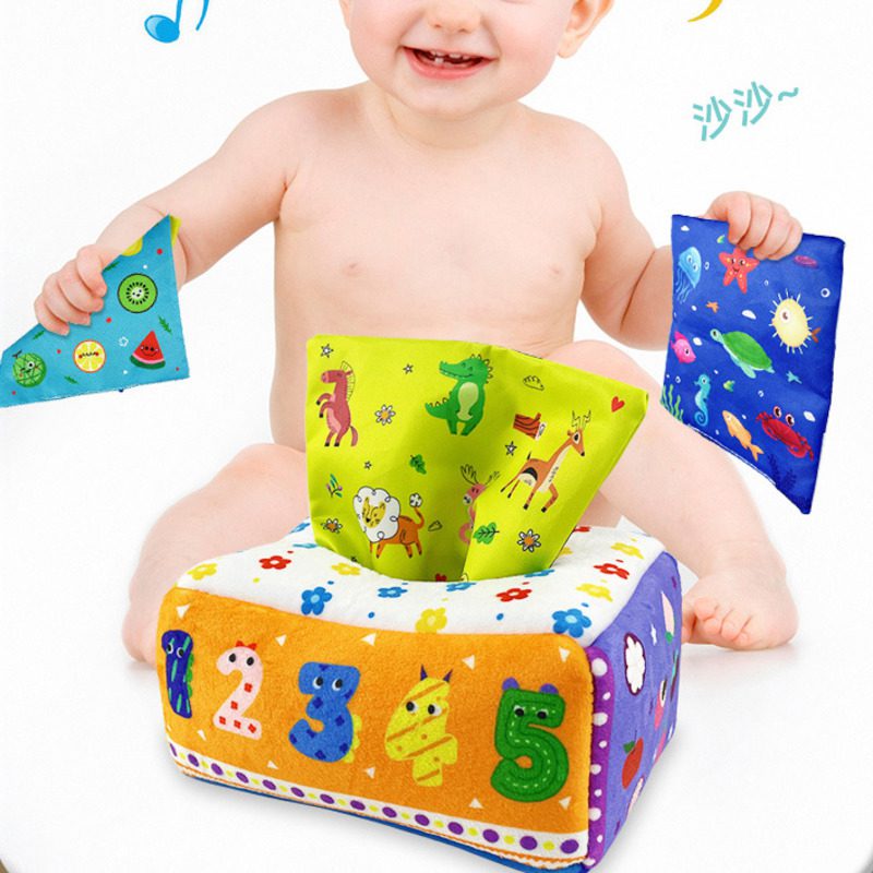 Baby Tissue Box Montessori Educational Toys Colorful Soft Sensory Toy For Toddler Finger Exercise Pumping Silk Scarf Gifts 0-18M