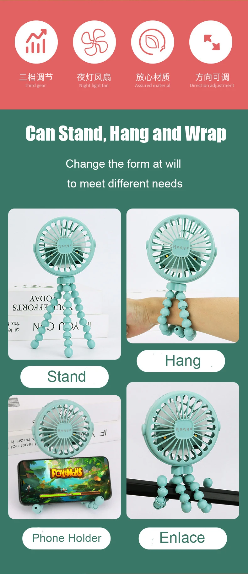 Fan for Cart Stroller Fan Portable Outdoor Fan Clip On for Baby 600mAh USB Rechargeable Handheld Electric Fan for Home 3 Speeds