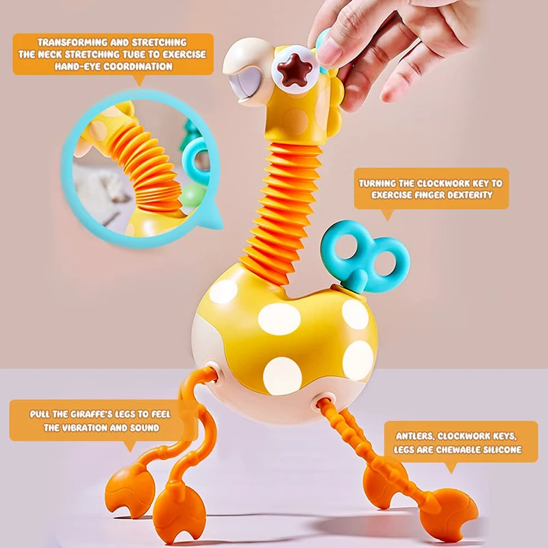 Montessori Baby Sensory Toys Silicone Pull String Activity Giraffe Toy Twisting Clockwork Neck Travel Toys for Toddlers Gifts Montessori Baby Sensory Toys Silicone Pull String Activity Giraffe Toy Twisting Clockwork Neck Travel Toys for Toddlers Gifts