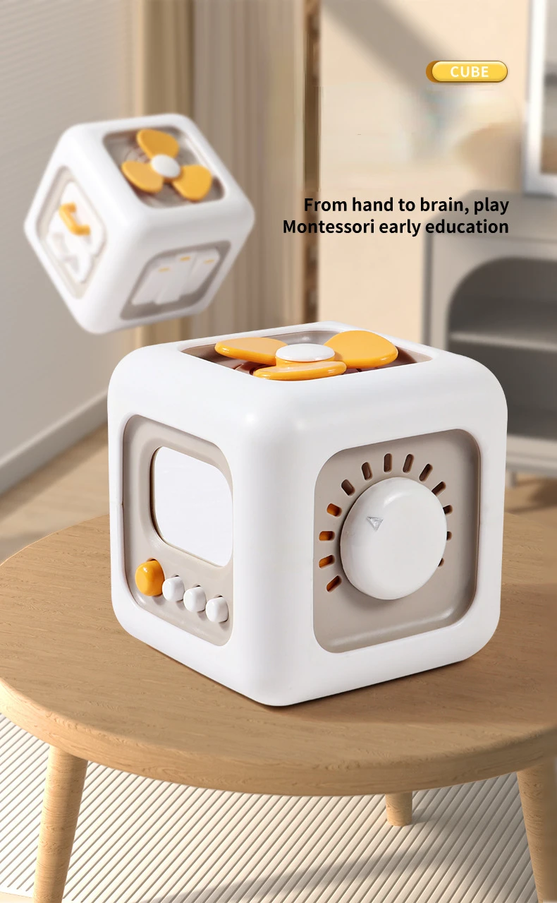 6 in 1 Montessori Cube Toys Sensory Busy Board Baby Practice Skills Drawer Cube Fidget Educational Toys for Girl Boy
