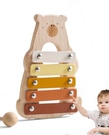 Baby Wooden Musical Instruments Toys Multifunctional Bear Shape Xylophone Octave Playing Musical Percussion Montessori Toys Gift